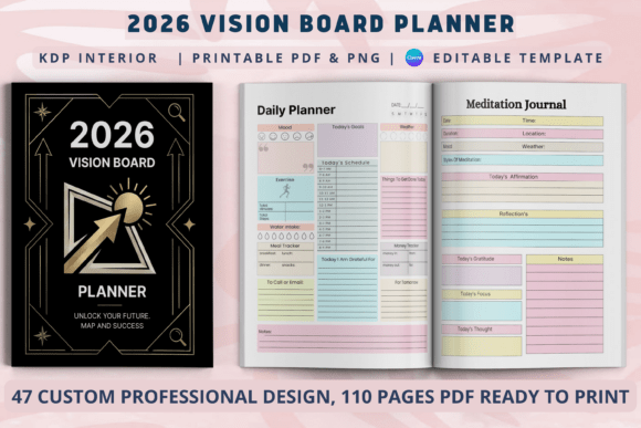 2026 Vision Board Planner KDP Interior: Your All-in-One Manifestation and Goal-Setting Tool for a Balanced Year